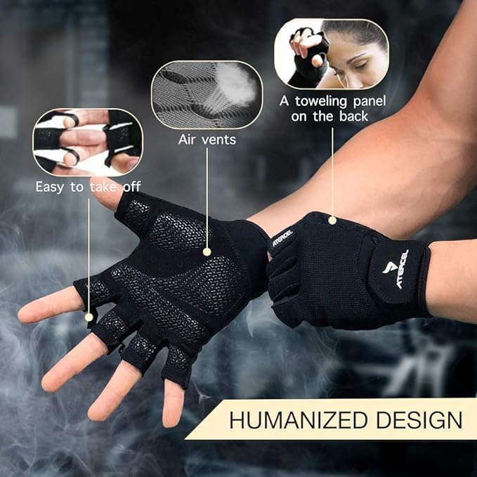 Workout Gloves for Men and Women Training, Breathable and Snug fit (Black, M)