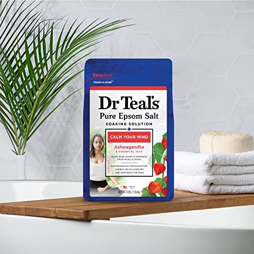 Pure Epsom Magnesium Salt Soak Ashwagandha & Essential Oils, 3 lbs (Pack of 4)