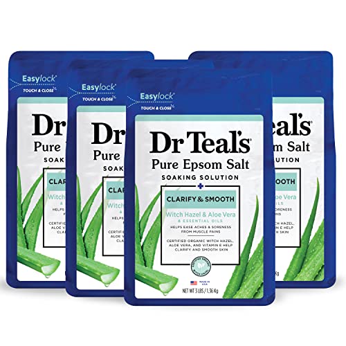 Pure Epsom Salt Soak, Clarify & Smooth with Witch Hazel & Aloe Vera, 3 lbs (Pack of 4)