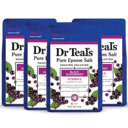 Epsom Salt Magnesium Soak, Black Elderberry with Vitamin D, 3 lbs (Pack of 4)