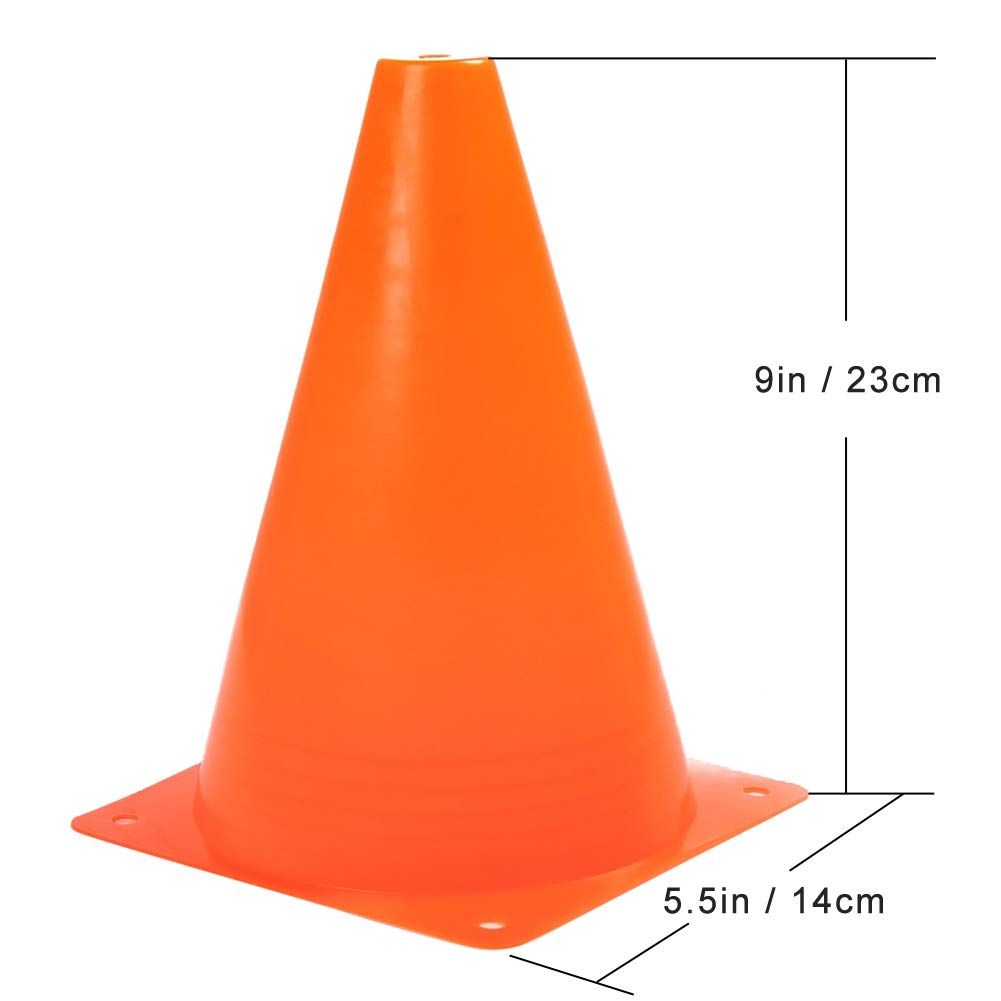 9 Inch Plastic Training Traffic Cones, Sport Cones, Agility Field Marker Cones