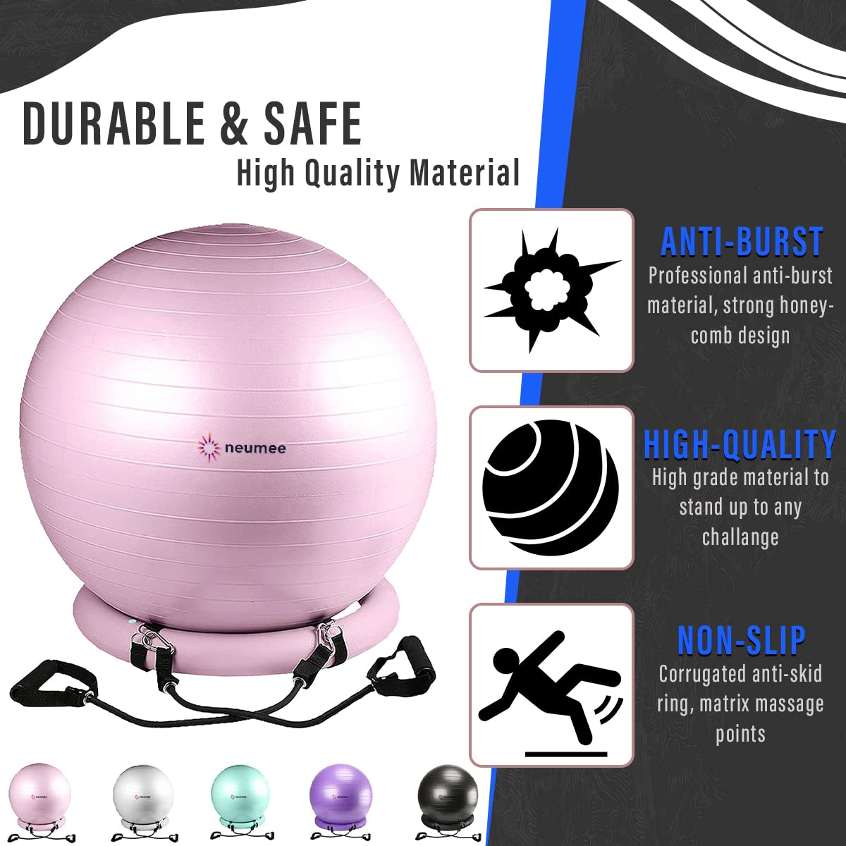 Exercise Ball Chair with Resistance Bands, Yoga Ball Office Chair with Stability