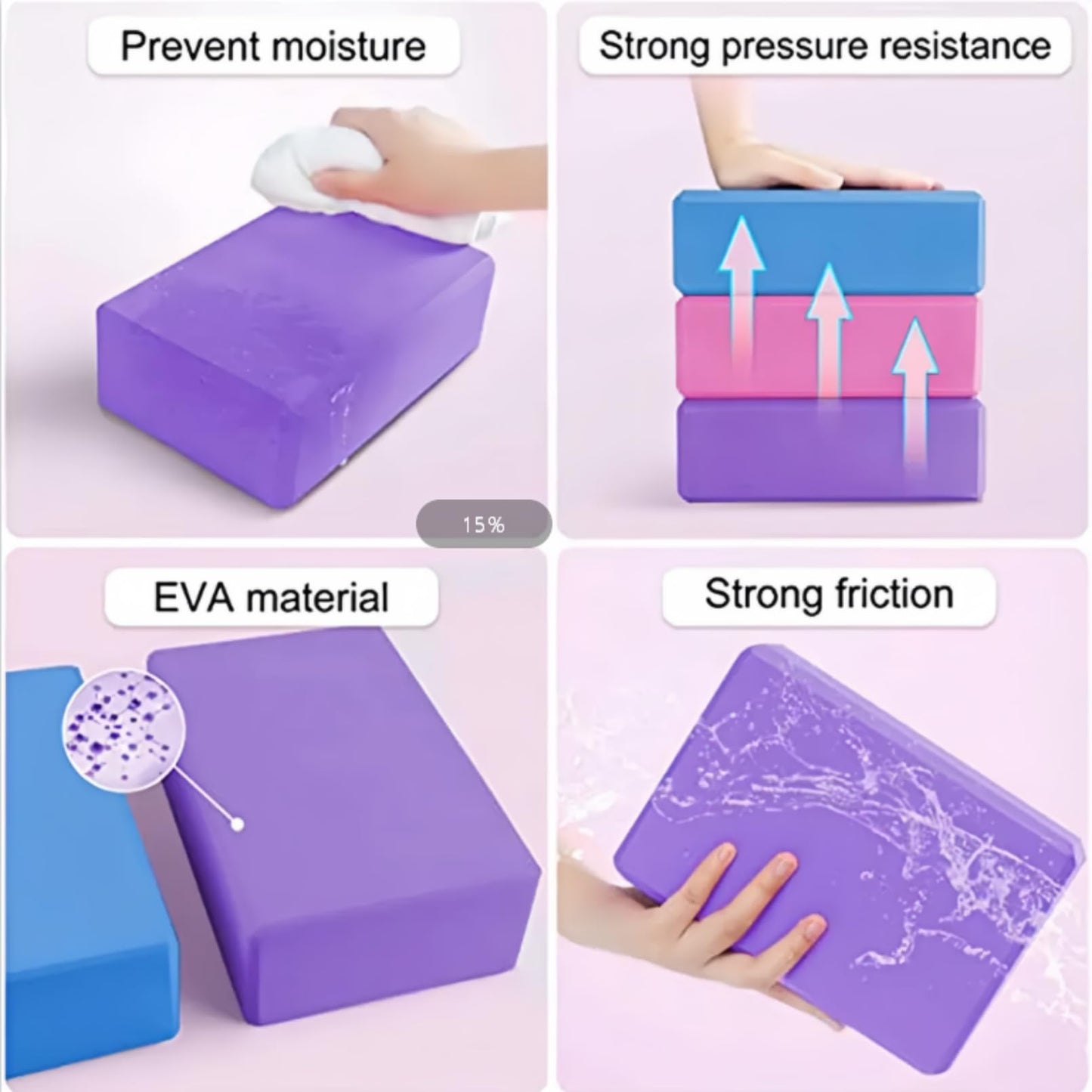 Yoga Block - Supportive Latex-Free Eva Foam - Soft Non-Slip Surface