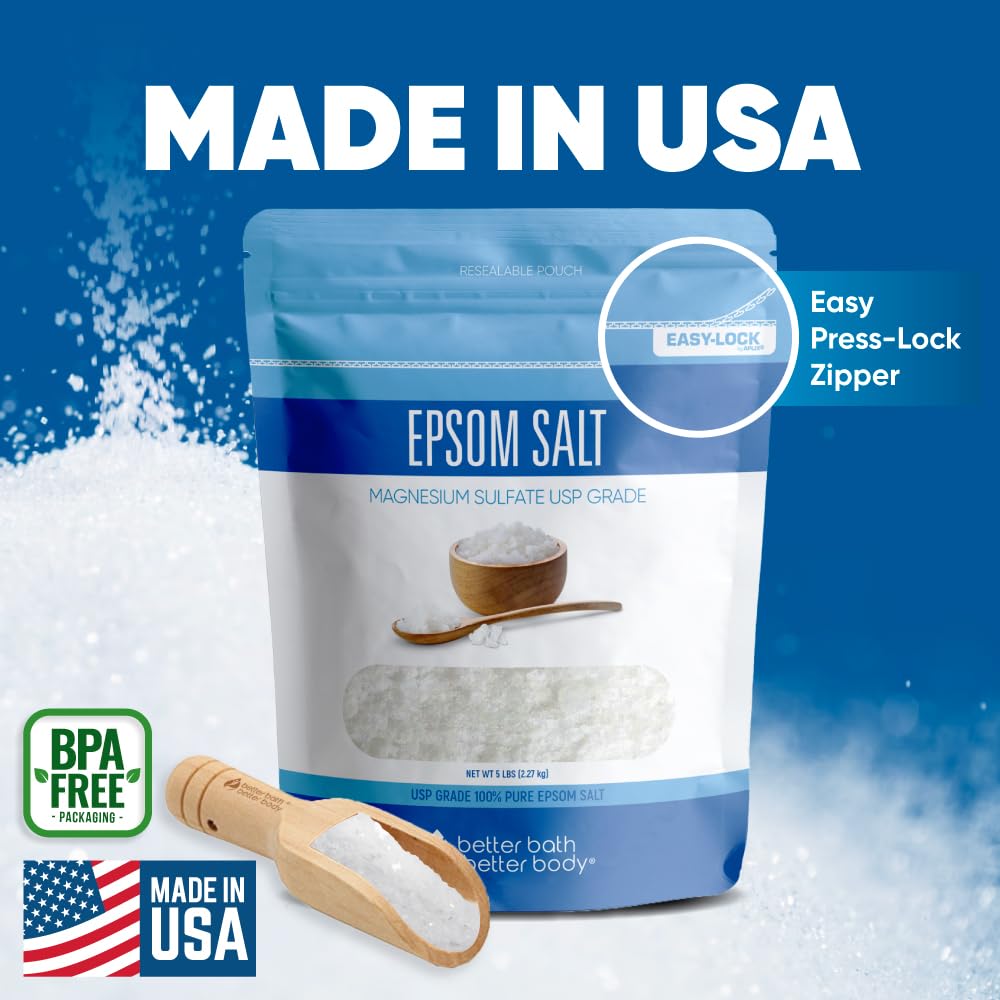 Epsom Salt 5 Lb Bulk Bag USP Grade Unscented with Bamboo Scoop