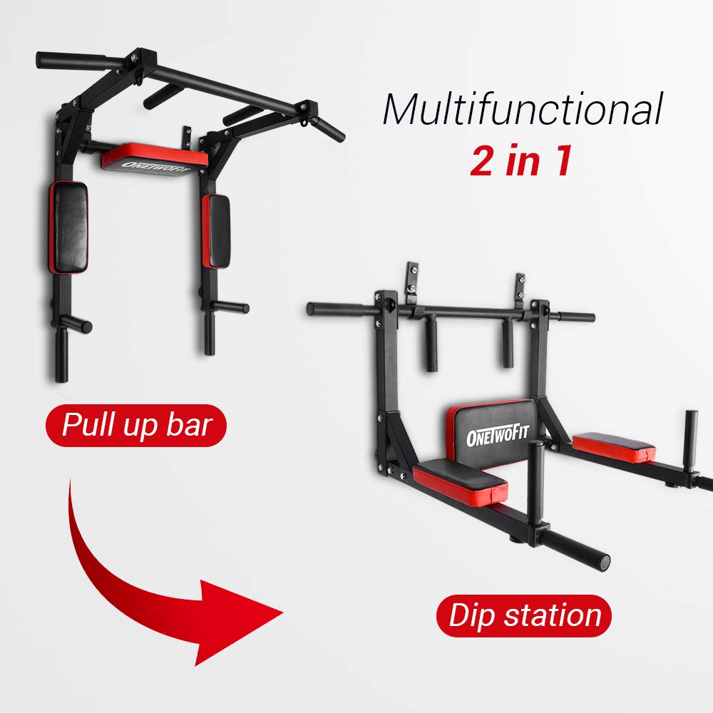 OneTwoFit Multifunctional Wall Mounted Pull Up Bar Chin Up bar Dip Station