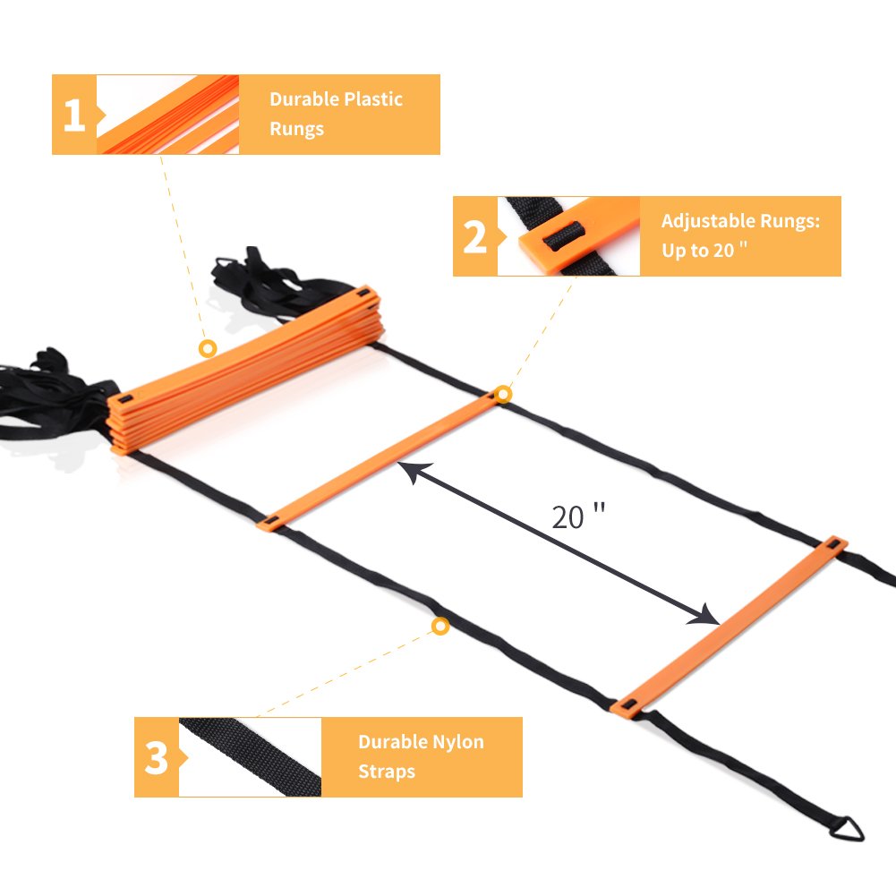 Agility Ladder and Cones 20 Feet 12 Adjustable Rungs Fitness Speed Training