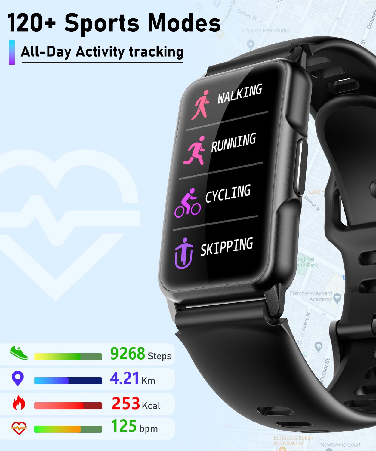 Smart Watch Fitness Tracker with 24/7 Heart Rate, Blood Oxygen Blood Pressure