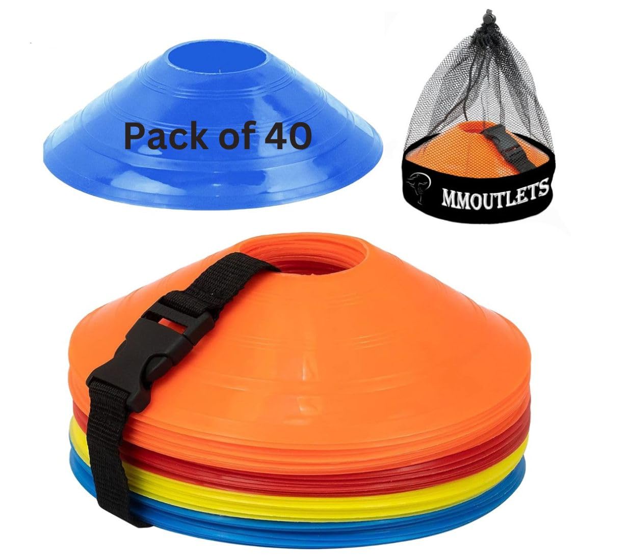 MMOutlets Soccer Cones for Training with Mesh Bag & Strap – Durable