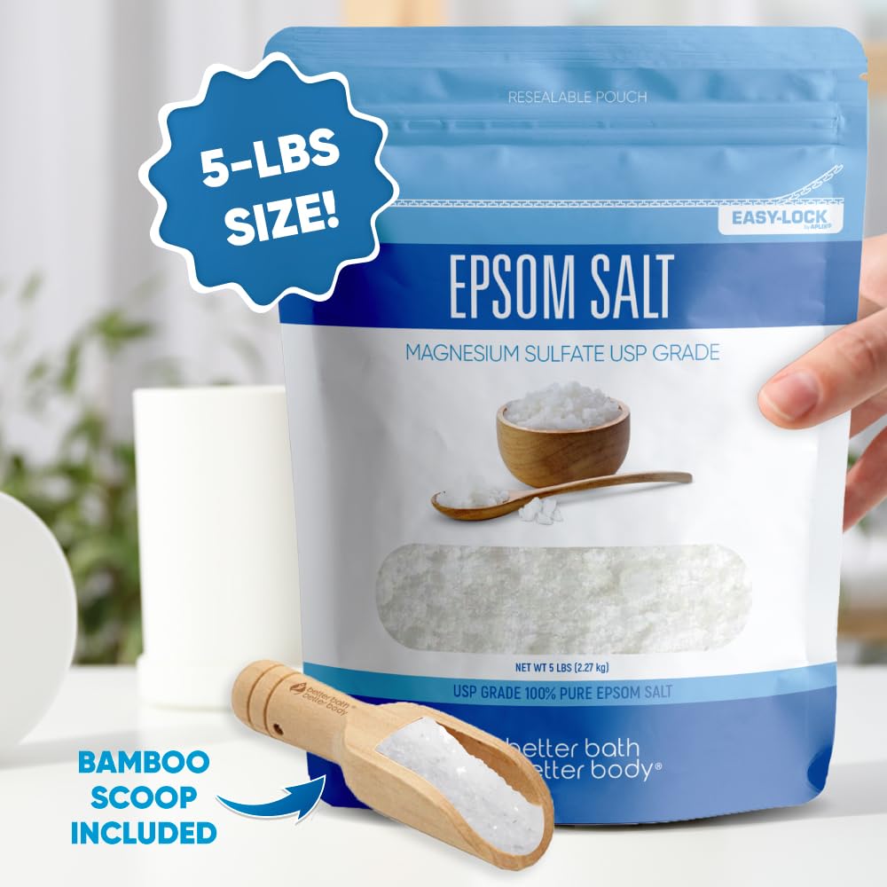 Epsom Salt 5 Lb Bulk Bag USP Grade Unscented with Bamboo Scoop