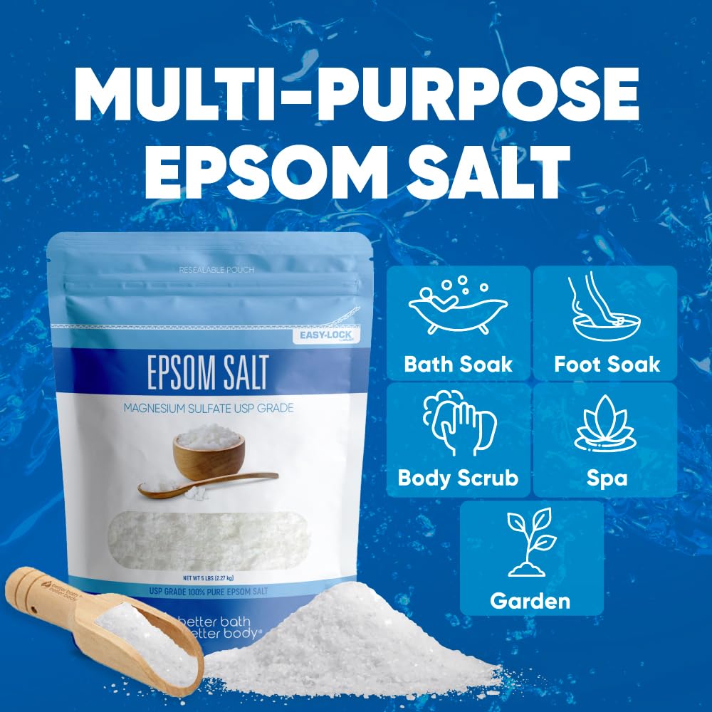 Epsom Salt 5 Lb Bulk Bag USP Grade Unscented with Bamboo Scoop