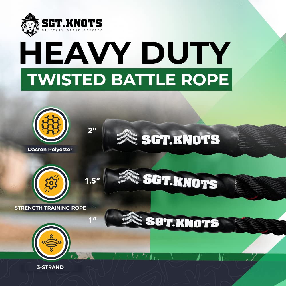 Twisted Battle Rope - Weighted Exercise Rope for Strength Training