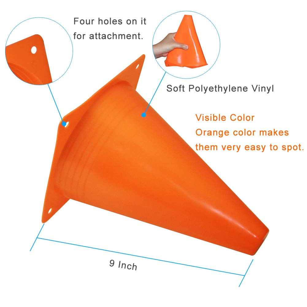 9 Inch Plastic Training Traffic Cones, Sport Cones, Agility Field Marker Cones