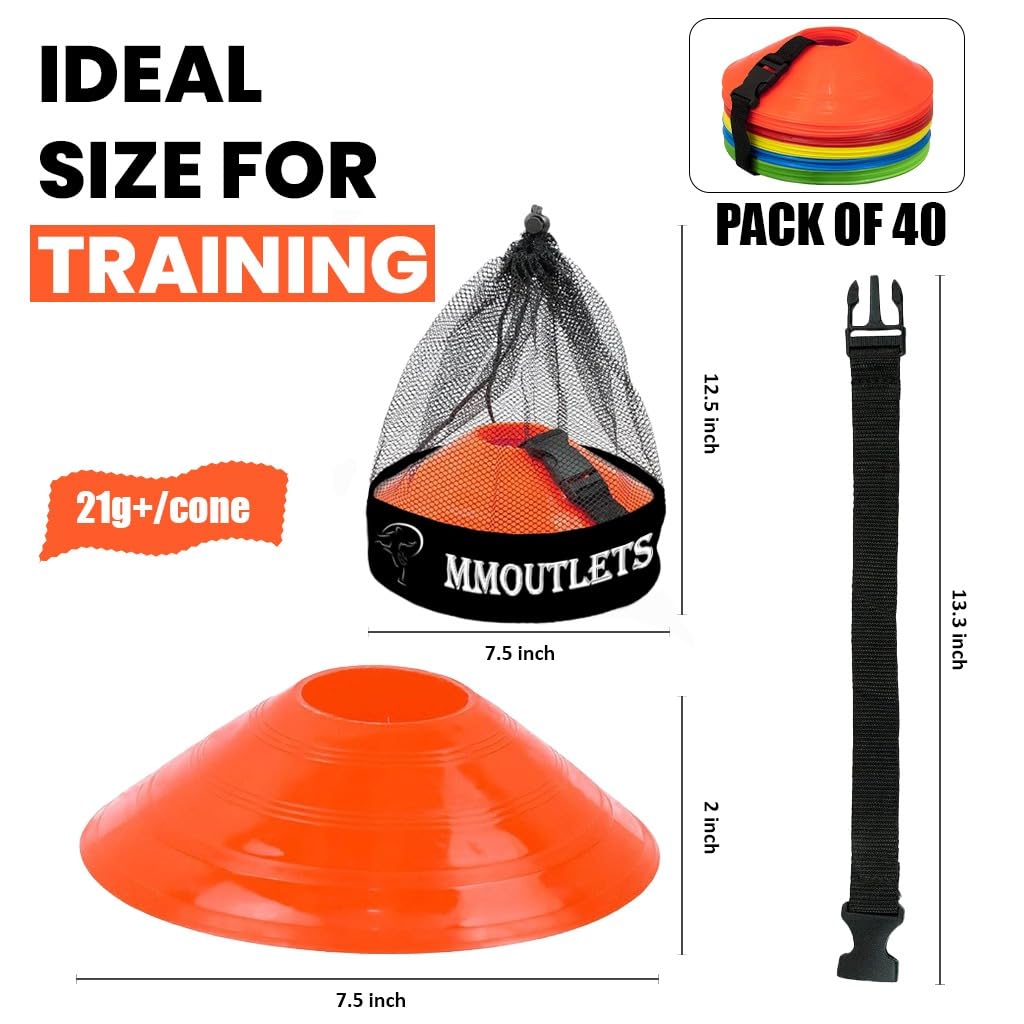 MMOutlets Soccer Cones for Training with Mesh Bag & Strap – Durable