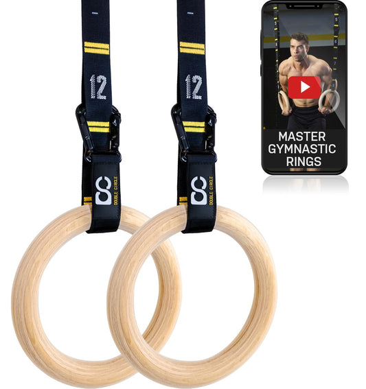 Circle Wood Gymnastic Rings 1.25 Inch, with Quick Adjust Numbered Straps