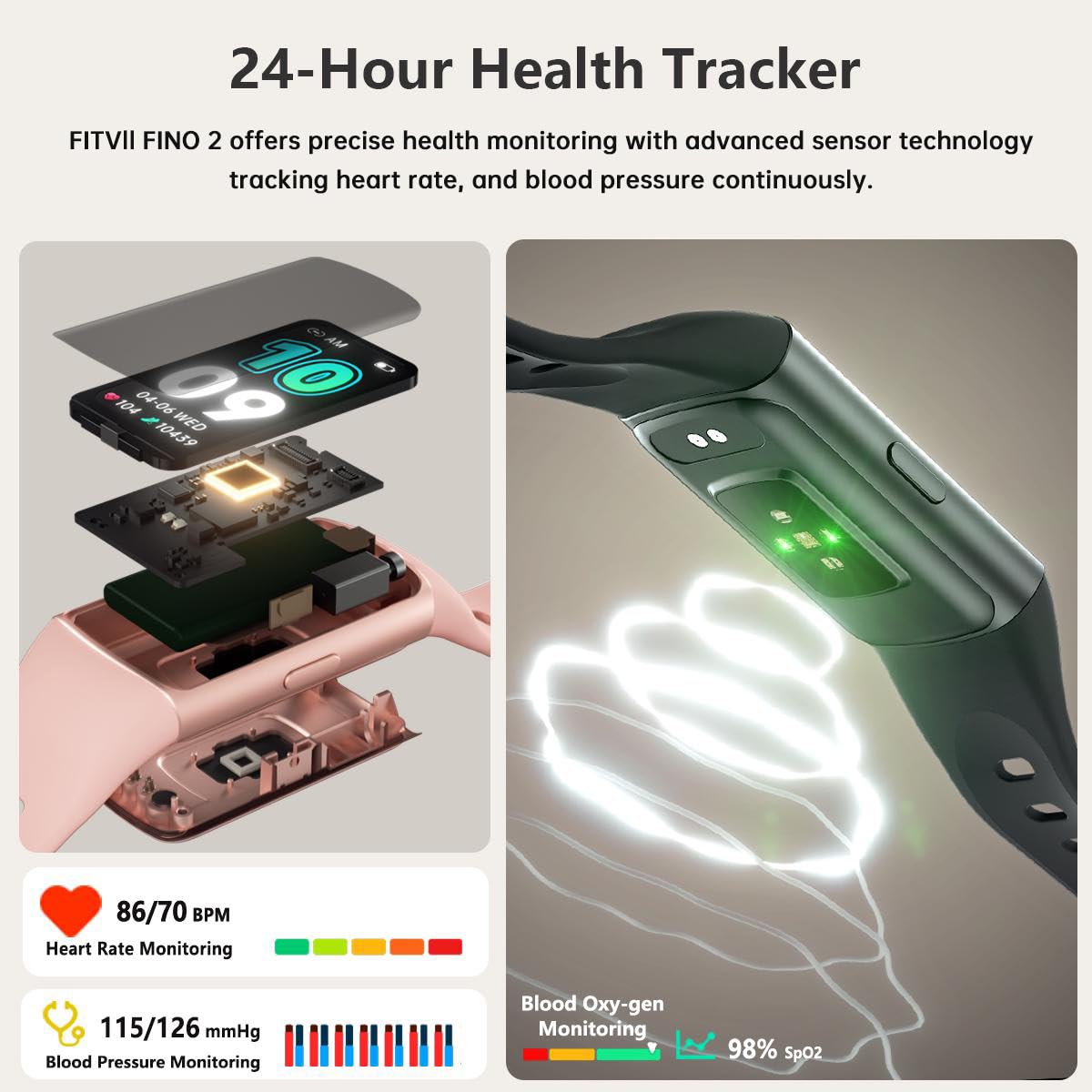 2 Slim Fitness Tracker with Blood Pressure, Blood Oxygen Sleep Tracking