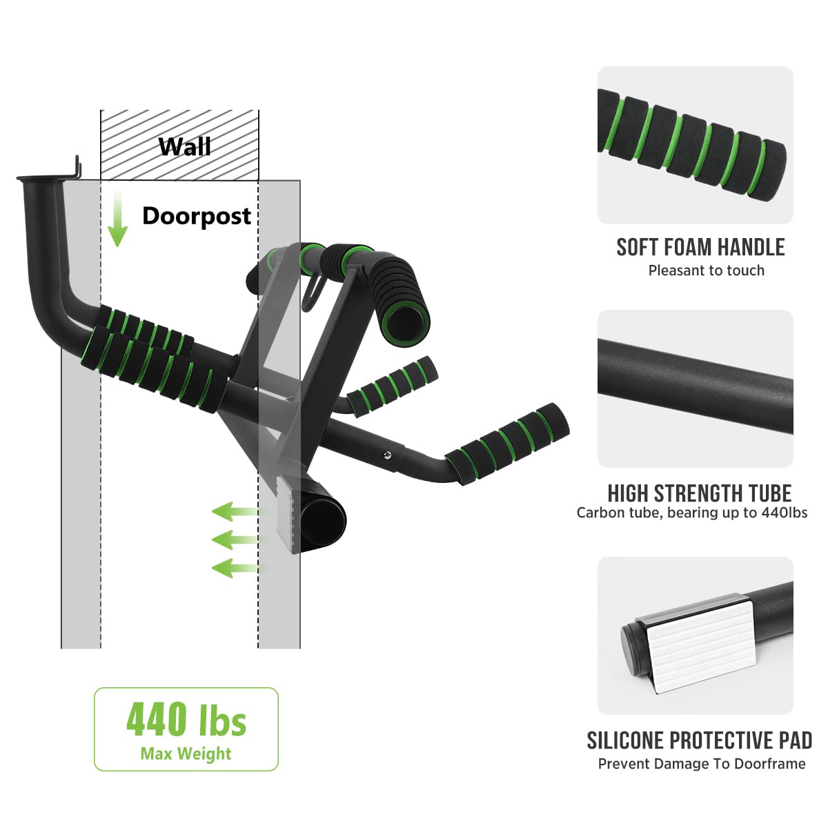 Upgrade Multi-Grip Pull Up Bar with Smart Larger Hooks Technology