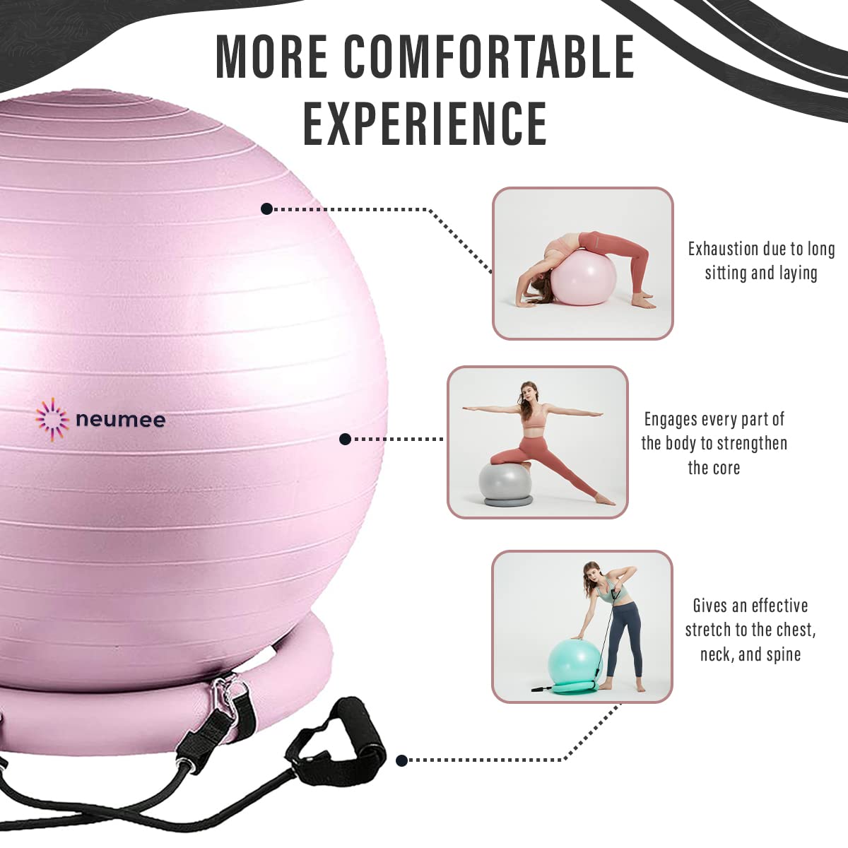 Exercise Ball Chair with Resistance Bands, Yoga Ball Office Chair with Stability