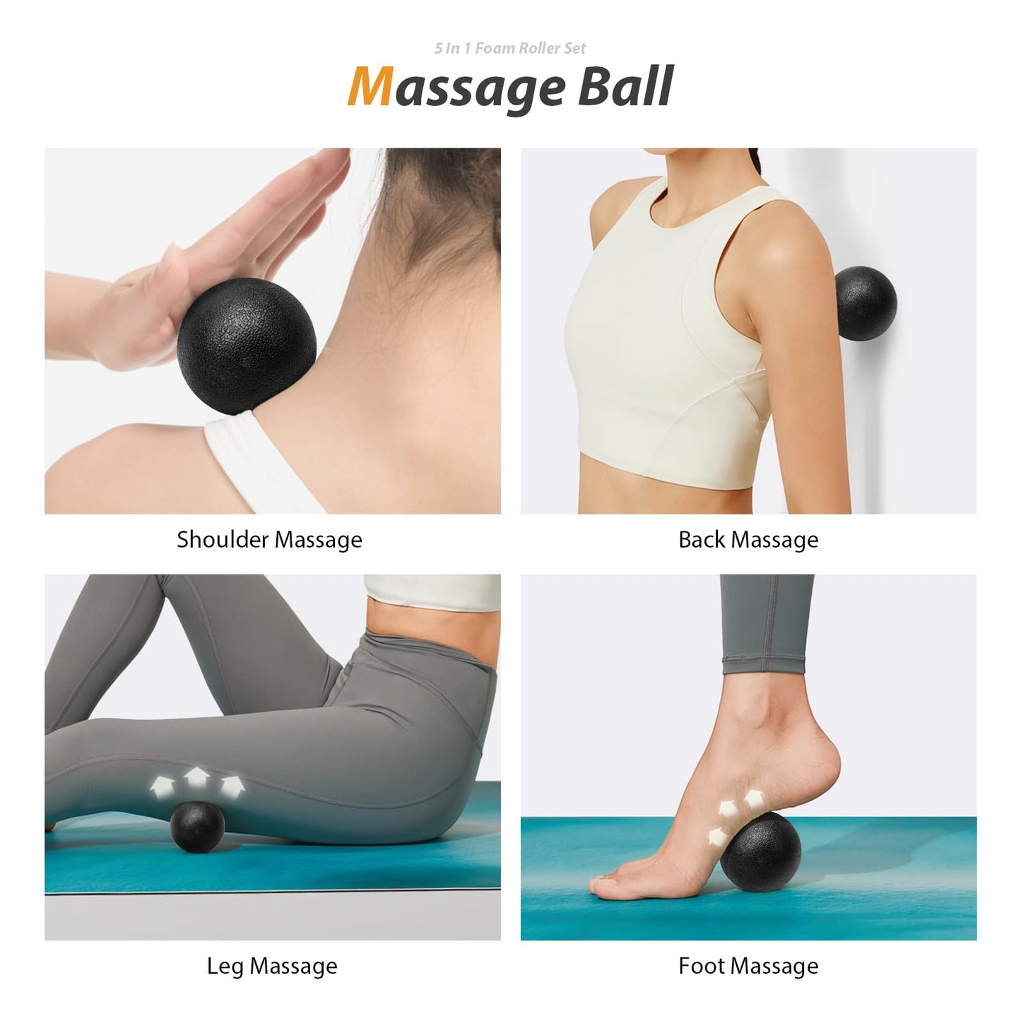 5 in1 Foam Roller Set, Trigger Point Foam Rollers Massage Ball, Resistance Band