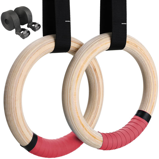 Gymnastics Rings, Olympic Rings Wooden 1100lbs with Adjustable Metal Buckle