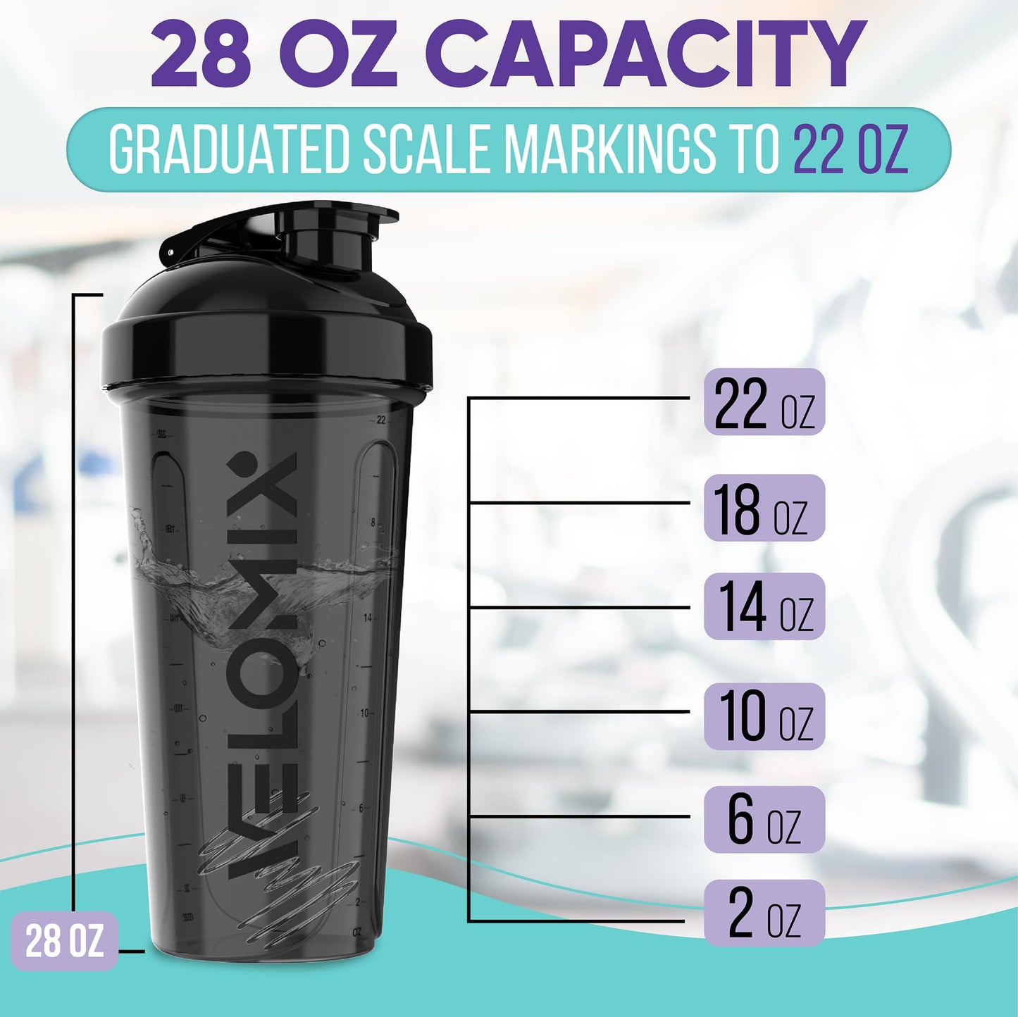 2 Pack- 28 oz Protein Shaker Bottles for Protein Mixes - 2x Wire Whisk