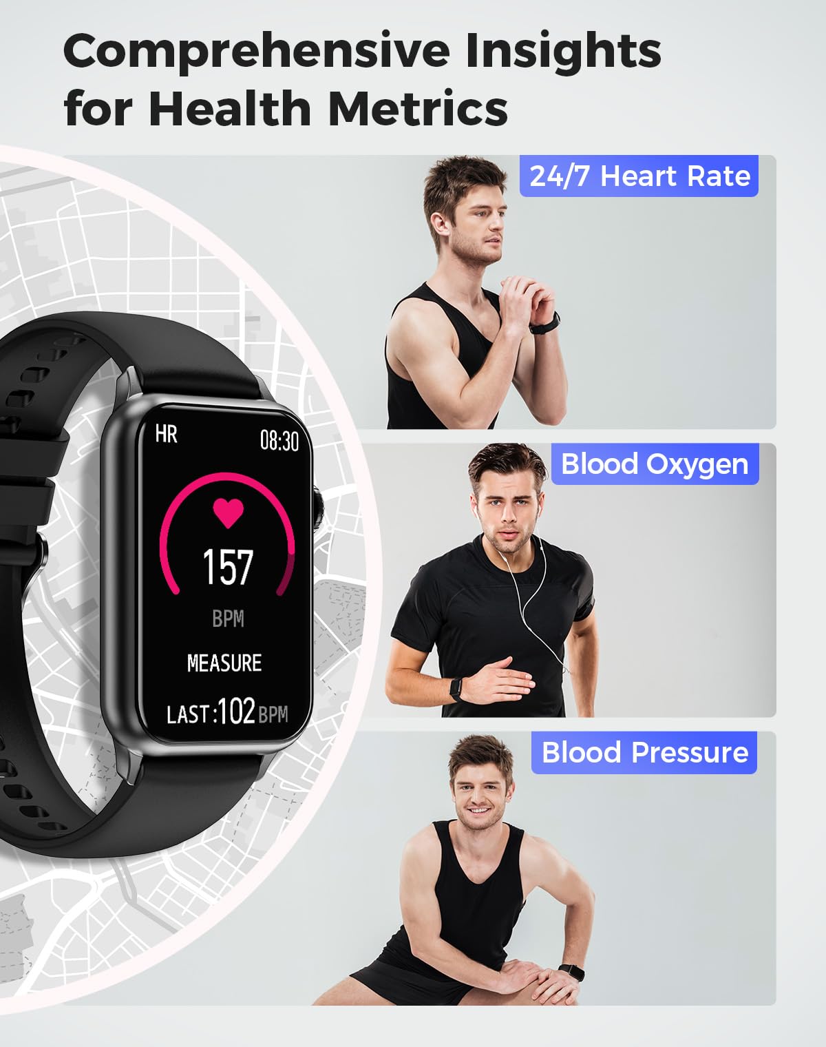 Health Fitness Tracker Watch for Women Men with 24/7 Heart Rate Spo2 Blood