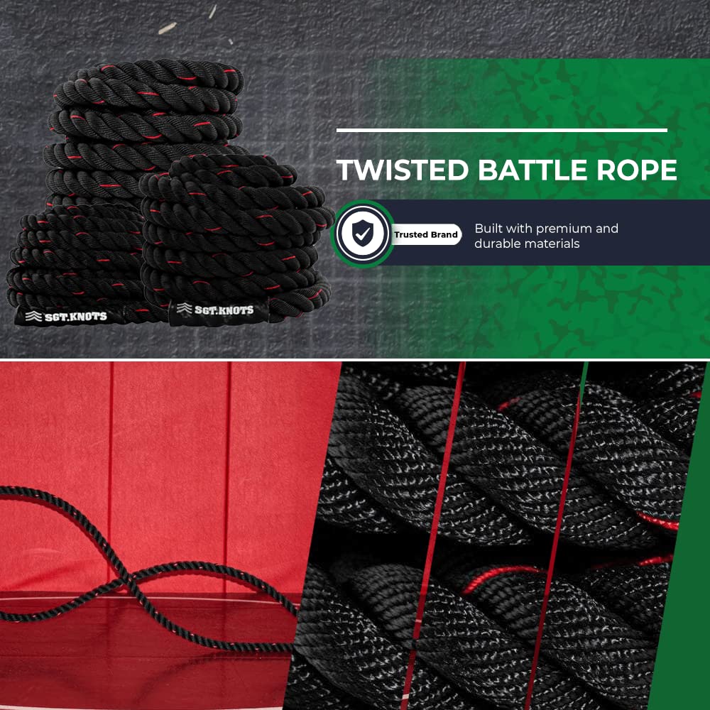 Twisted Battle Rope - Weighted Exercise Rope for Strength Training