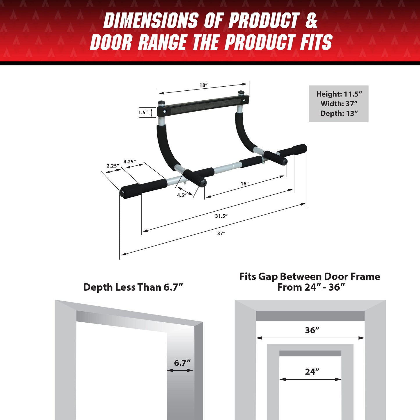 Total Upper Body Workout Bar for Doorway, Adjustable Width Locking