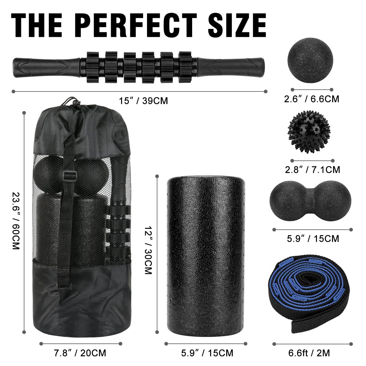 Foam Roller Set - High Density Back Roller, Muscle Roller Stick Stretching Strap