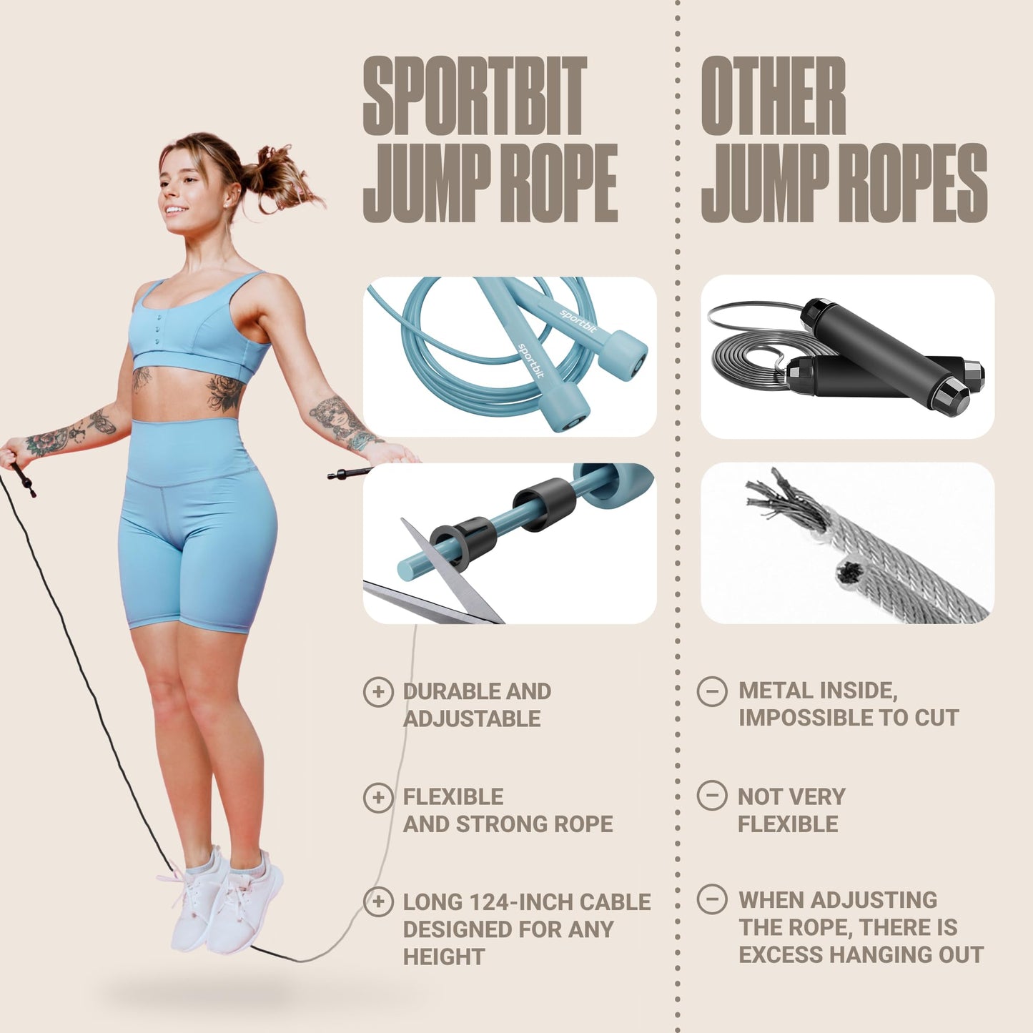 Adjustable Jump Rope for Fitness - Jumping Rope for Women, Men. Lightweight Skipping Rope for Workout