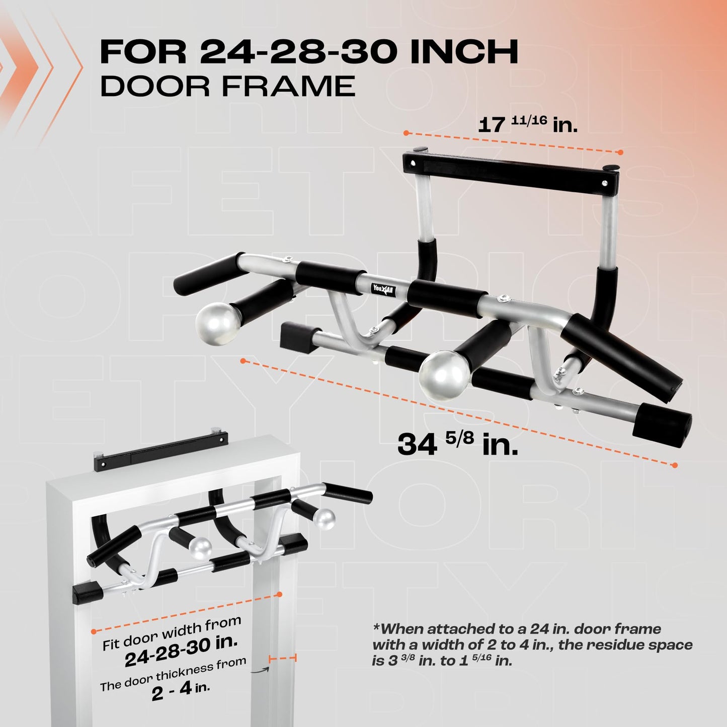 Pull Up Bar for Doorway, Adjustable/Solid Bar Construction Doorway Pull Up Bar