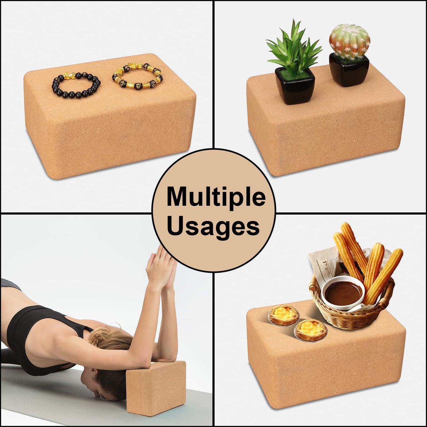 Cork Yoga Block, Natural Cork from Portuguese, Premium Brick 9"x6"x3"