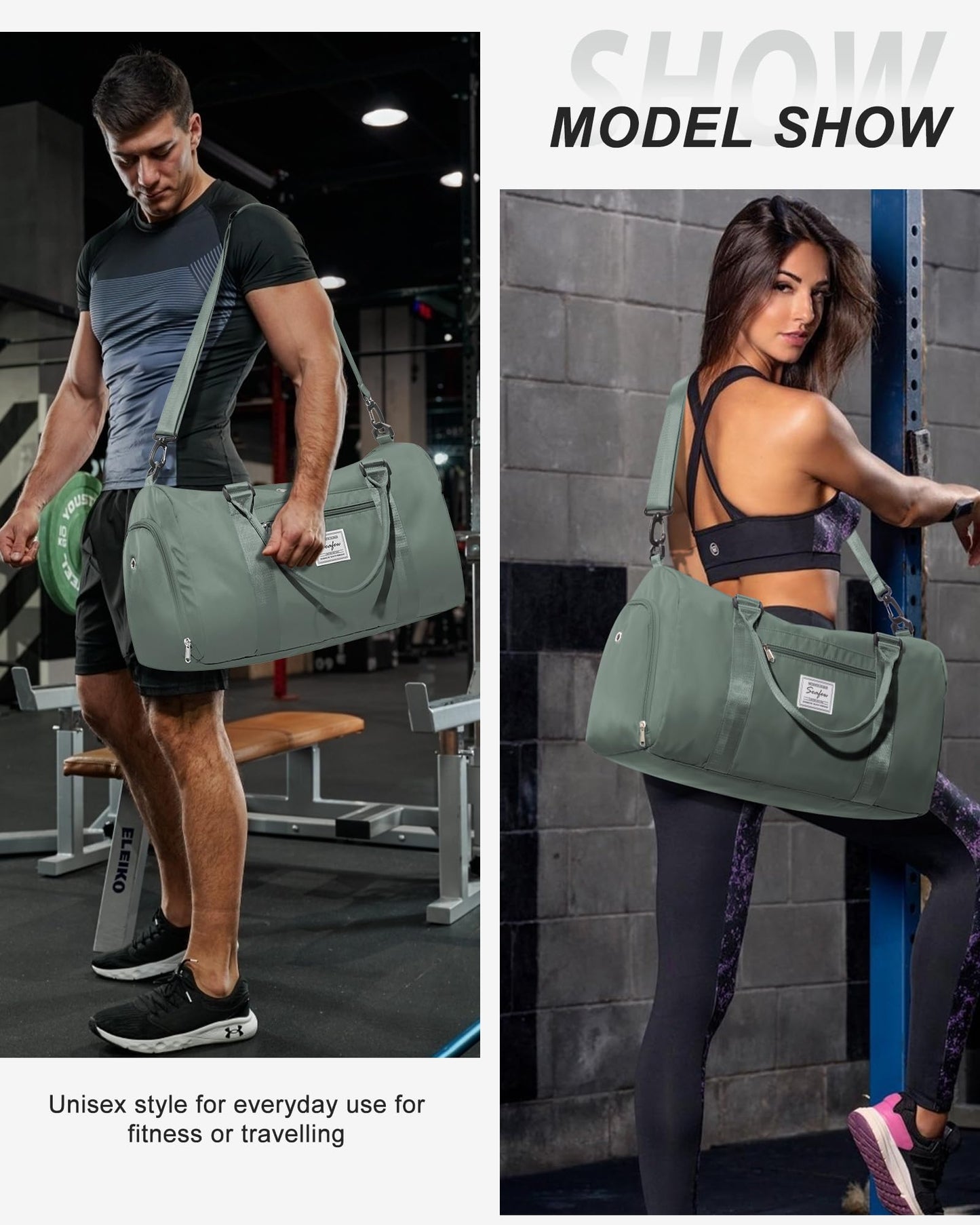 Gym Bag Womens Mens with Shoes Compartment and Wet Pocket Travel