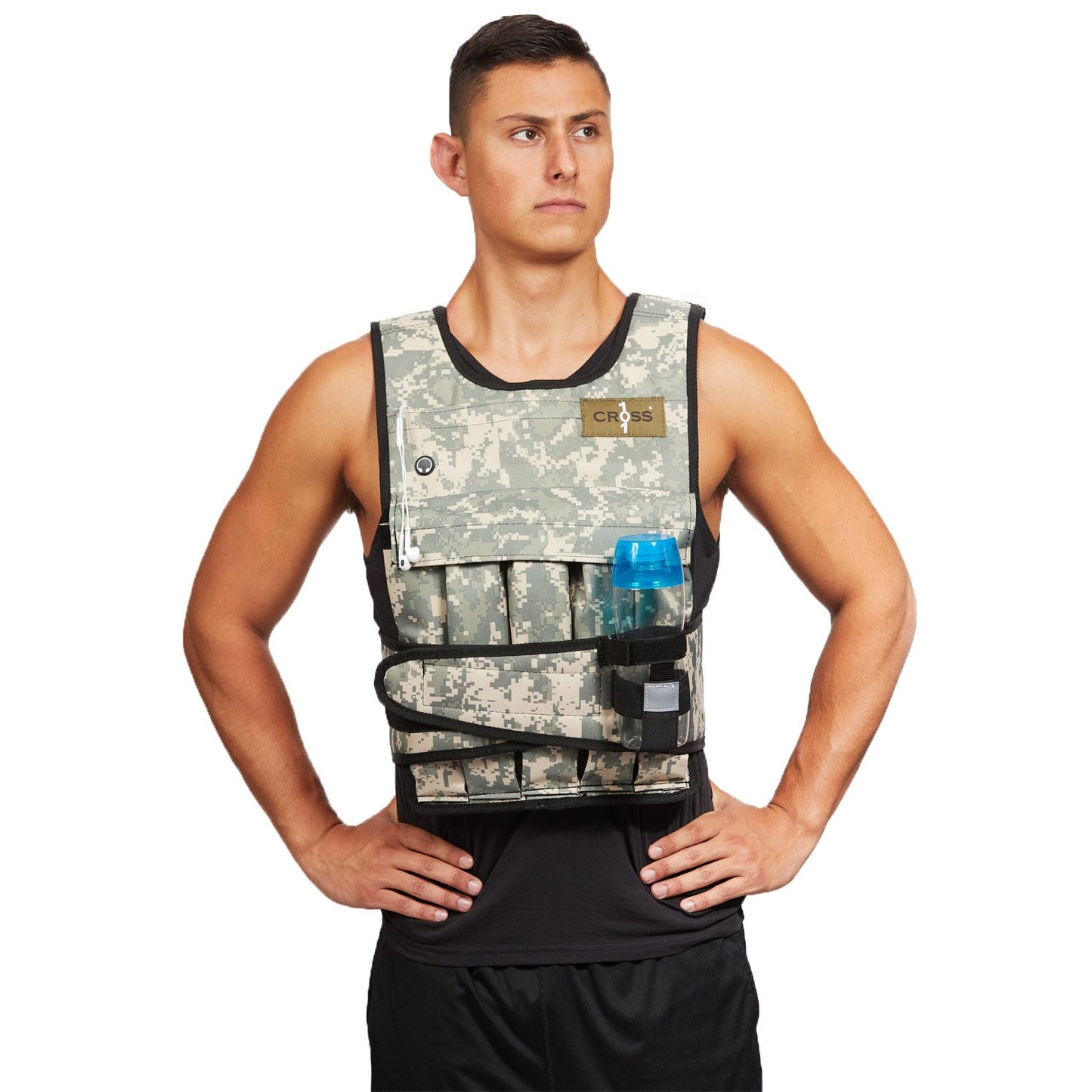 Adjustable Camouflage Weighted Vest with Shoulder Pads, 60 lb