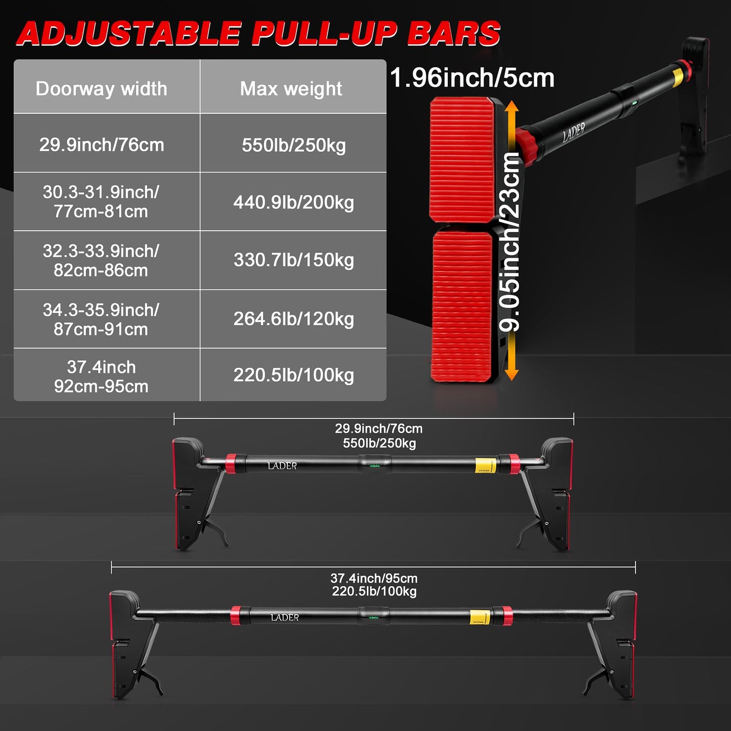 Pull Up Bar for Doorway, Strength Training Pull-Up Bars with No Screw Installation