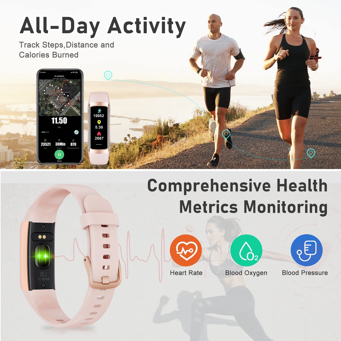 Fitness Tracker with Step Counter/Calories/Stopwatch, Activity Tracker