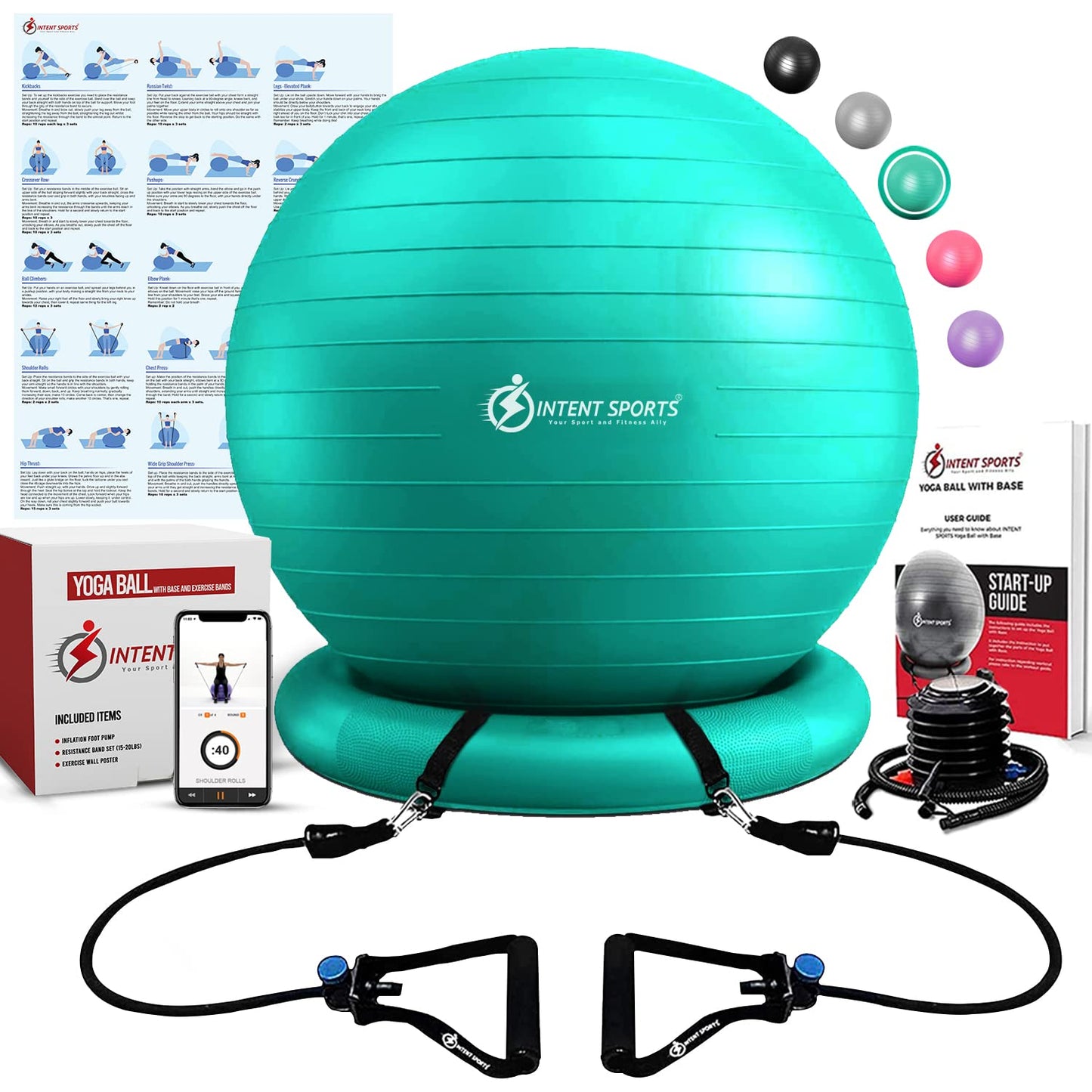 Yoga Ball Chair – Stability Ball with Inflatable Stability Base & Resistance Bands