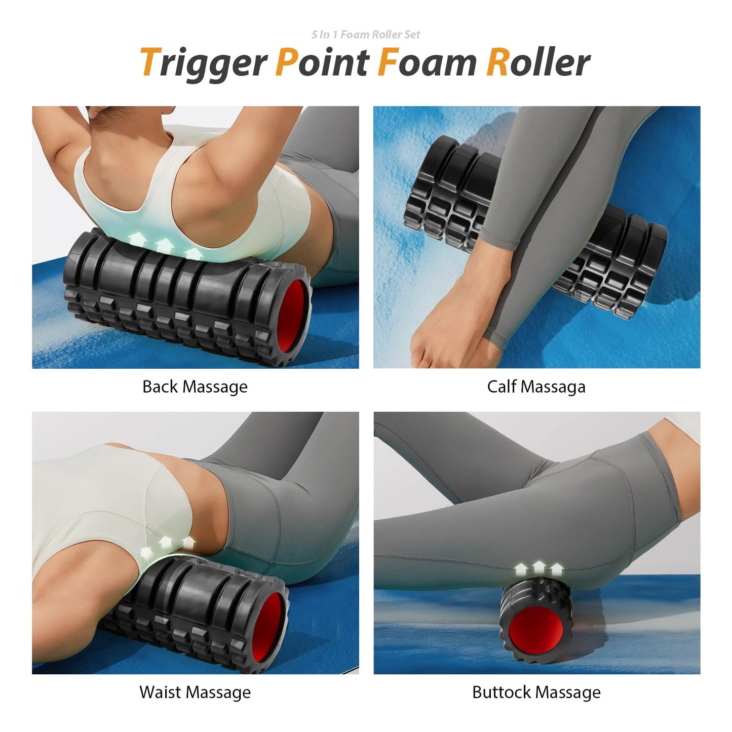 5 in1 Foam Roller Set, Trigger Point Foam Rollers Massage Ball, Resistance Band