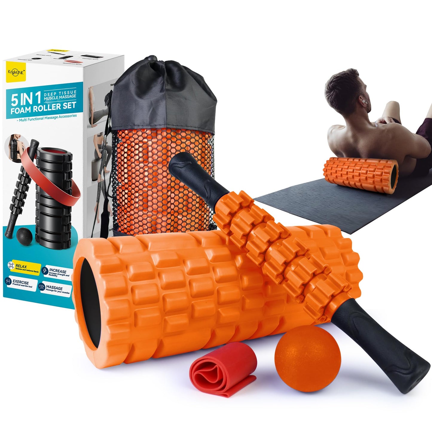 Krightlink 5 in 1 Foam Roller Set for Deep Tissue Muscle Massage