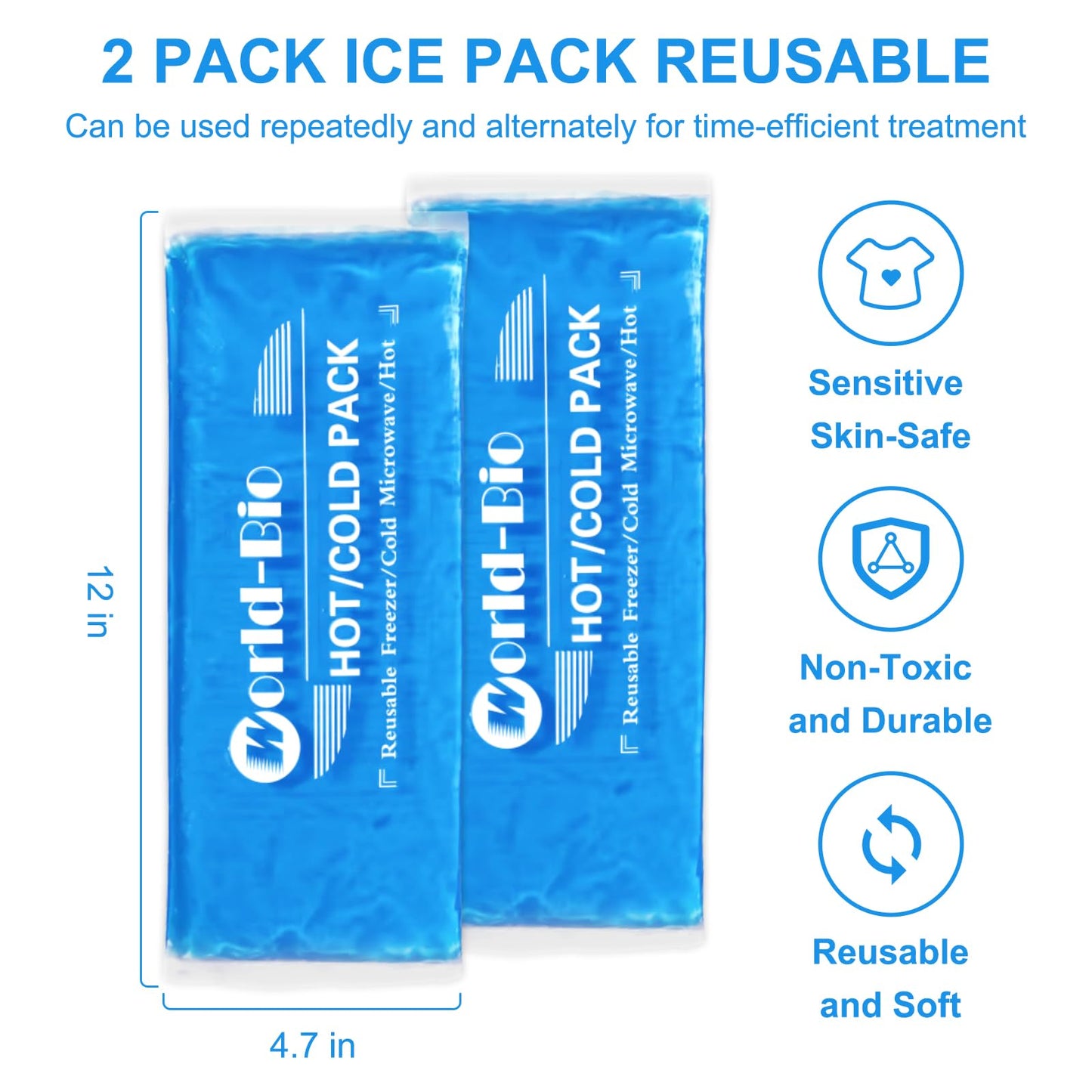 Gel Soft Flexible Ice Packs for Injuries Reusable, 2Pack-12" X 4.7", Freezer Cold Pack