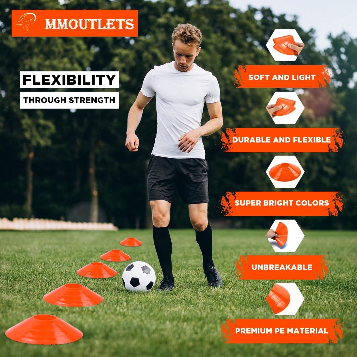 MMOutlets Soccer Cones for Training with Mesh Bag & Strap – Durable