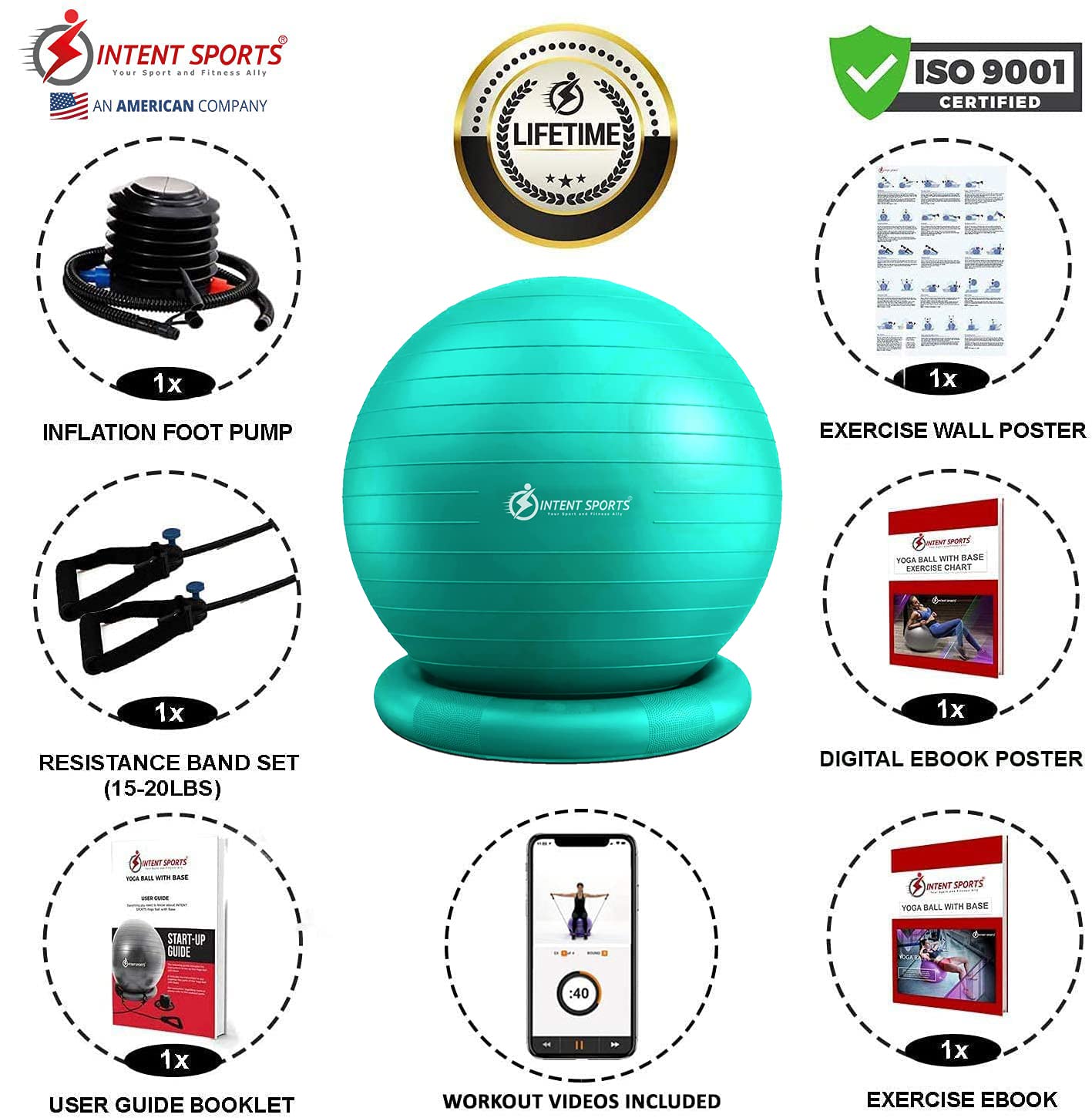 Yoga Ball Chair – Stability Ball with Inflatable Stability Base & Resistance Bands