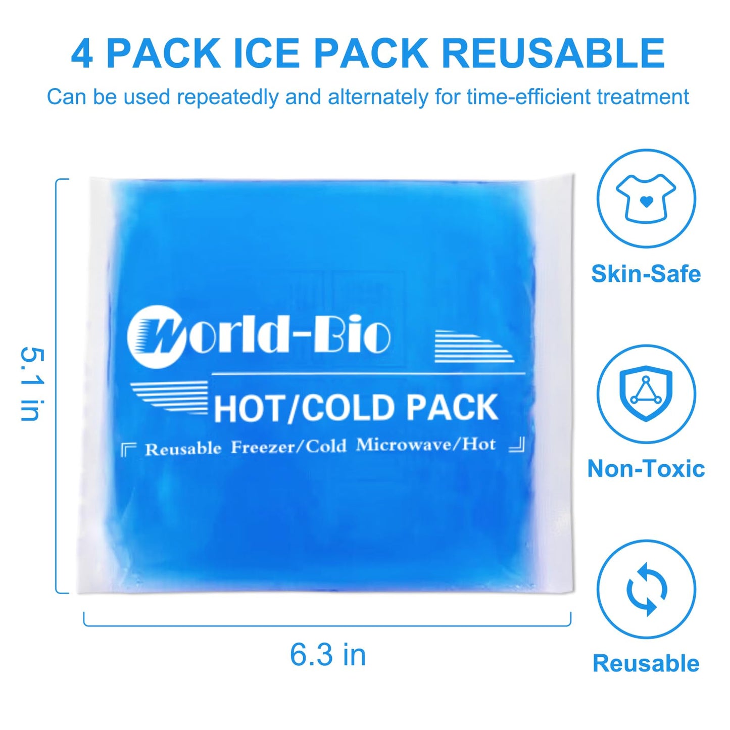 Gel Ice Packs for Injuries Reusable 4 Pack, Hot Cold Soft Flexible Ice Packs