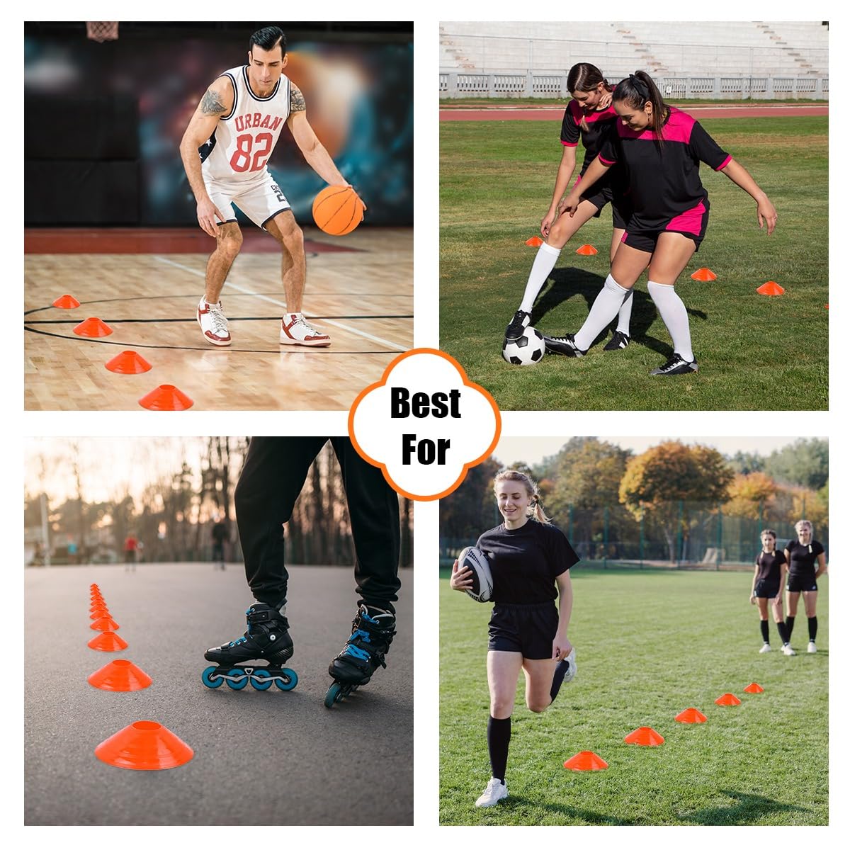 MMOutlets Soccer Cones for Training with Mesh Bag & Strap – Durable