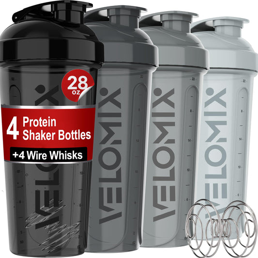 4 PACK- 28 oz Protein Shaker Bottle for Protein Mixes 4x Wire Whisk