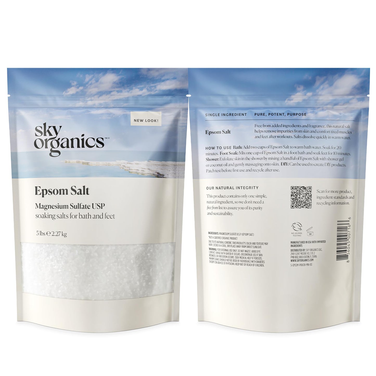 Epsom Salt Bath Soak, 5 lbs - Magnesium Sulfate USP - 100% Pure, Medium Grain