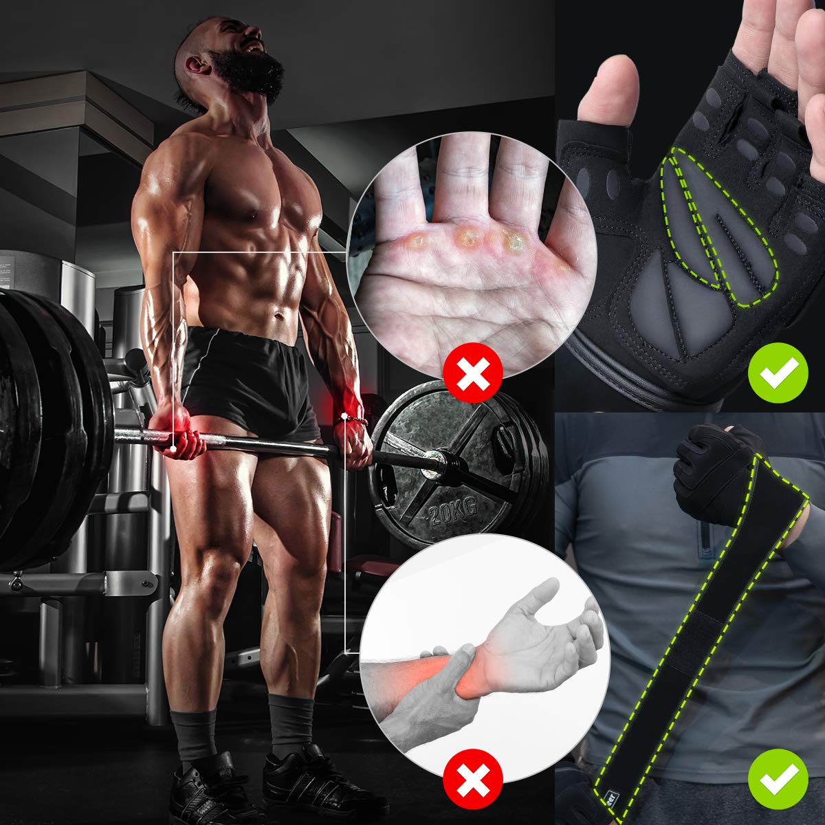 Trideer Padded Workout Gloves for Men - Gym Weight Lifting Gloves