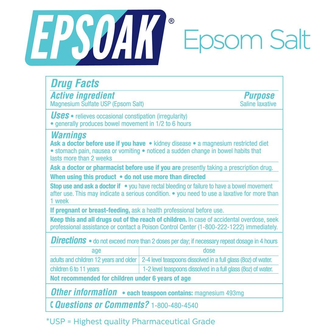 Epsoak Epsom Salt 10 lb. Magnesium Sulfate USP. (Qty. 2 x 5lb. Bags)