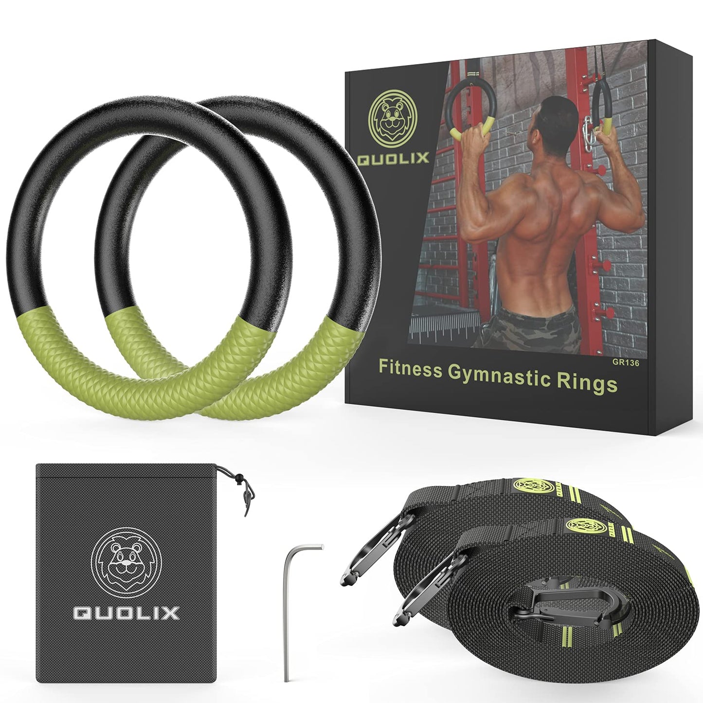 Gymnastic Rings with Adjustable Straps, Non-Slip Pull Up Rings with Straps