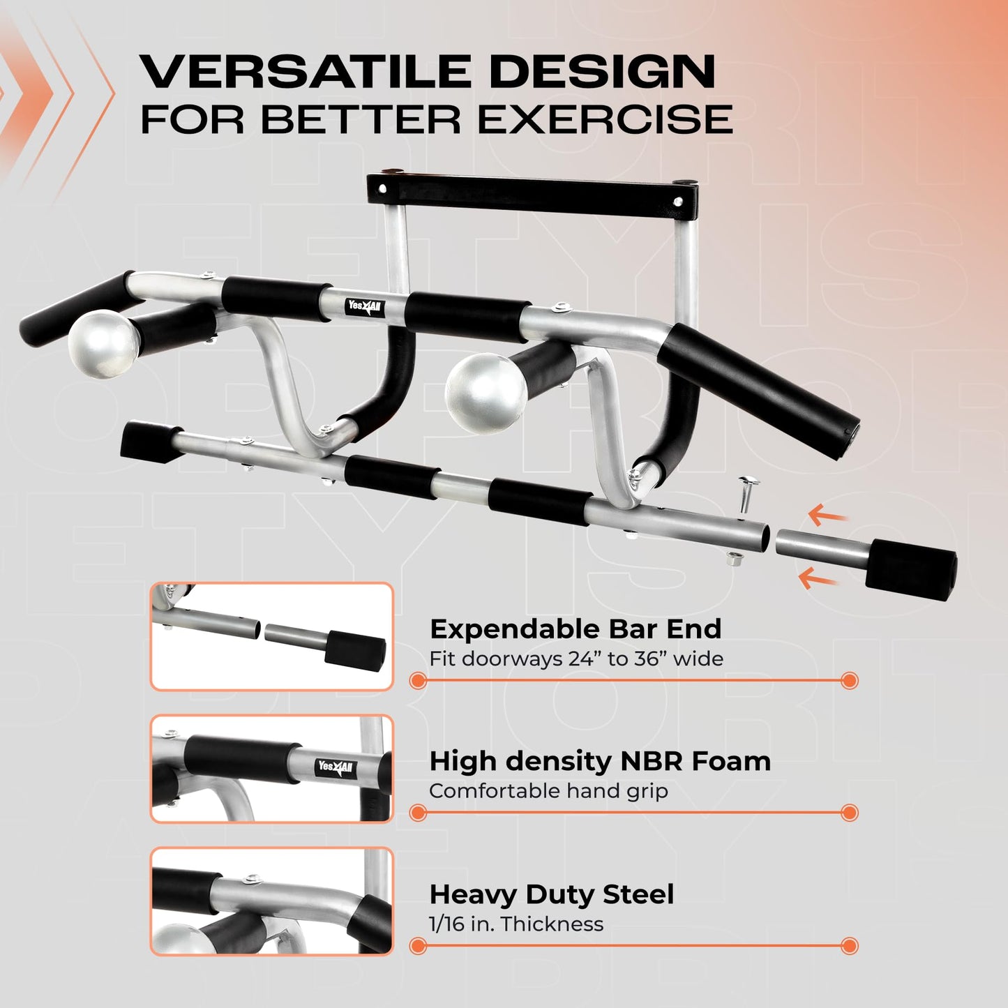 Pull Up Bar for Doorway, Adjustable/Solid Bar Construction Doorway Pull Up Bar