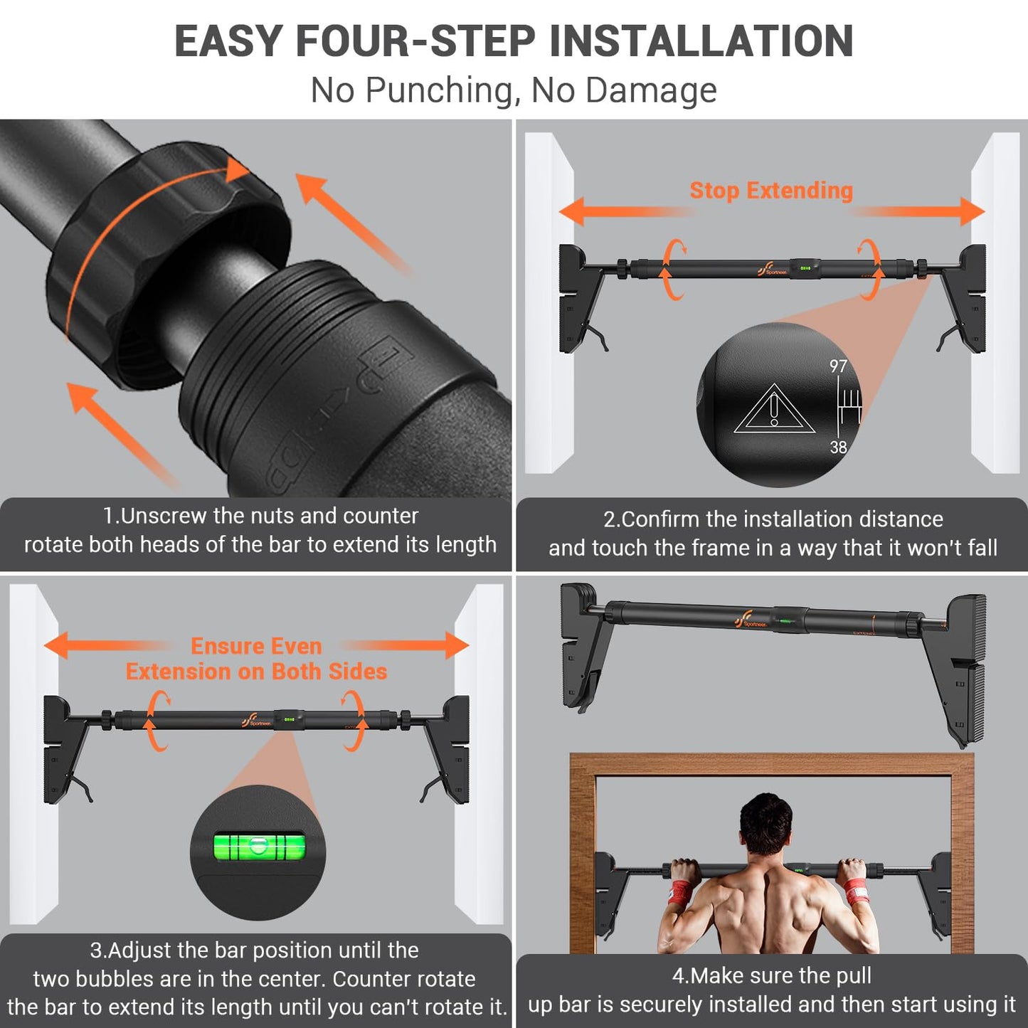 Adjustable Width Locking Mechanism Chin up Bar without Screws - Strength Training